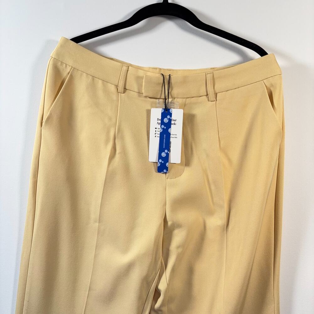Cider Yellow Wide Leg Pants Women’s L High Rise Tailored Stretch Trousers NWT - Picture 4 of 13